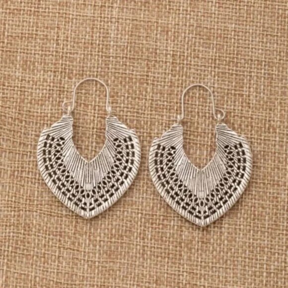 Sterling Silver Vintage Ethnic Boho Hoop Earrings - Picture 3 of 4